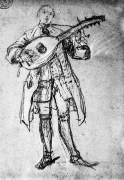  Long Oil Painting - Lute Player life scenes Pietro Longhi
